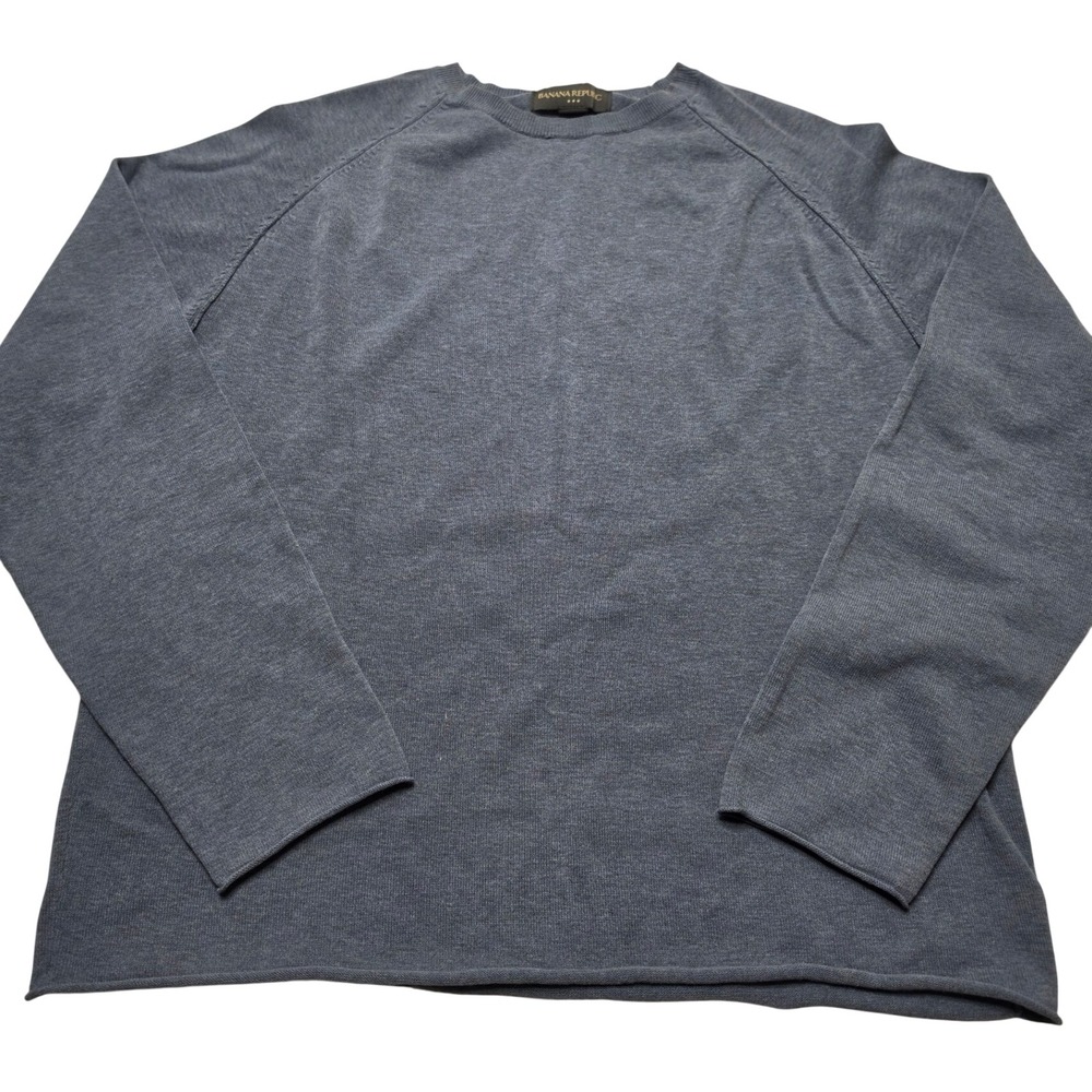 Banana Republic Mens Blue Gray 100% Cotton Raglan Crewneck Sweater Size M